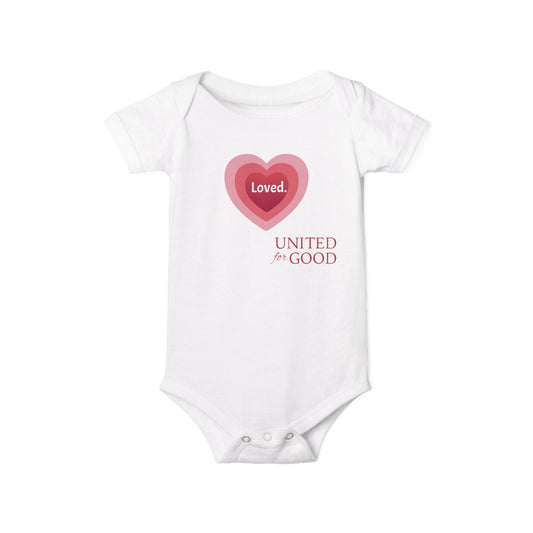 UNITED FOR GOOD Cotton Onesie: Loved. (Heart)